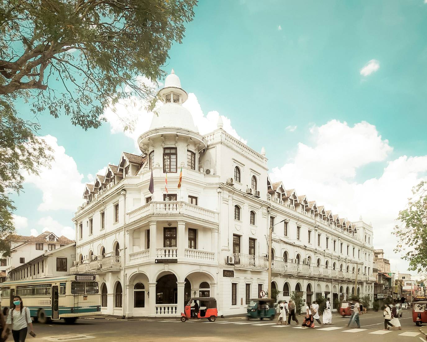 Colonial-era building on a street corner in Kandy