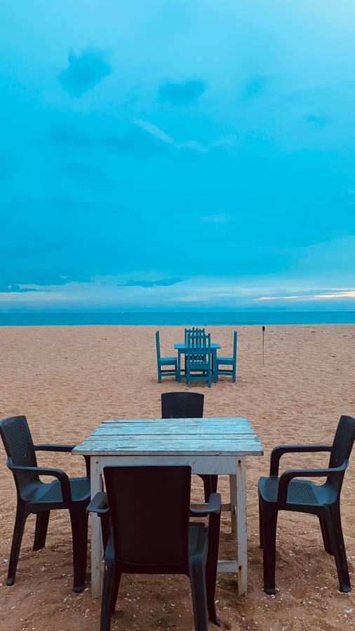 Beach dining table at dusk