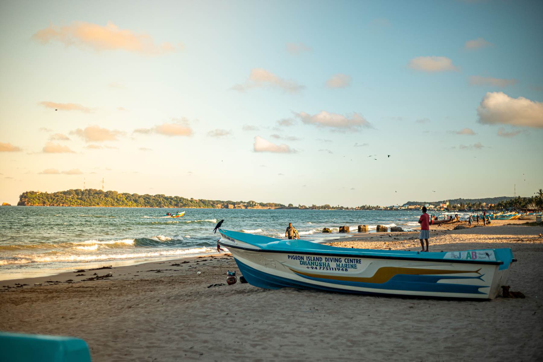 Traditional dive boat on the beach at Nilaveli, Trincomalee, on Sri Lanka's east coast